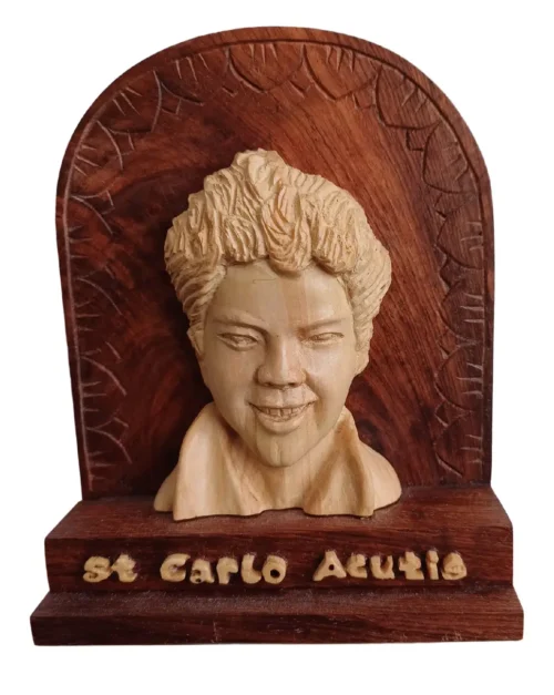 St Carlo Acutis Sculpture -  Brown wood 14 x 11cm